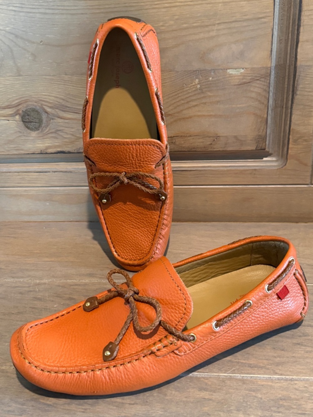 Marc Joseph Orange Pebbled Leather Driving Loafer EU42 Excellent